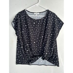 Gilli Women's Side Knot Printed Short Sleeve Top WR4 Black & White Size Large